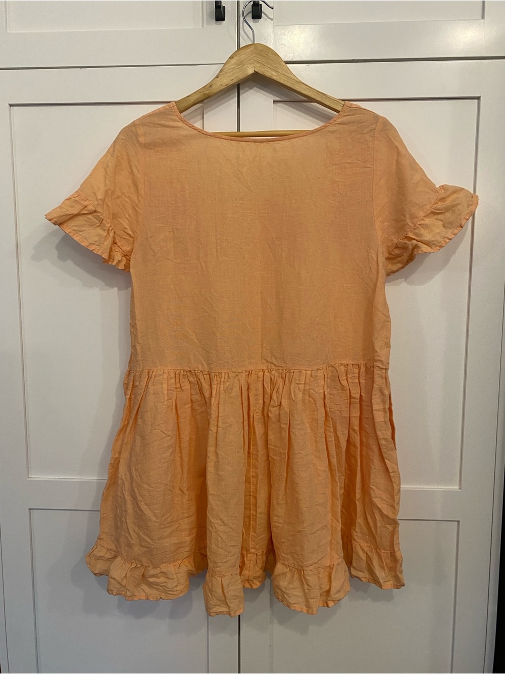 Free People Boho Gypsy Flowy Linen-Blend Ruffled Tiered Mini Dress Tunic Size M - Picture 2 of 10